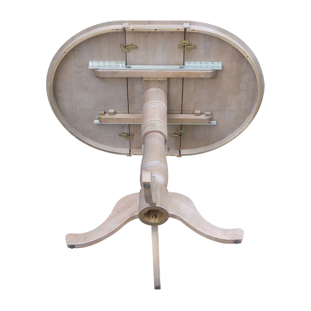 International Concepts - 36in Round Top Ped Table with 12in Leaf - 41.3inH - Bar Height in Washed Gray Taupe Finish - K09-36RXT-6B-2 veiw 7