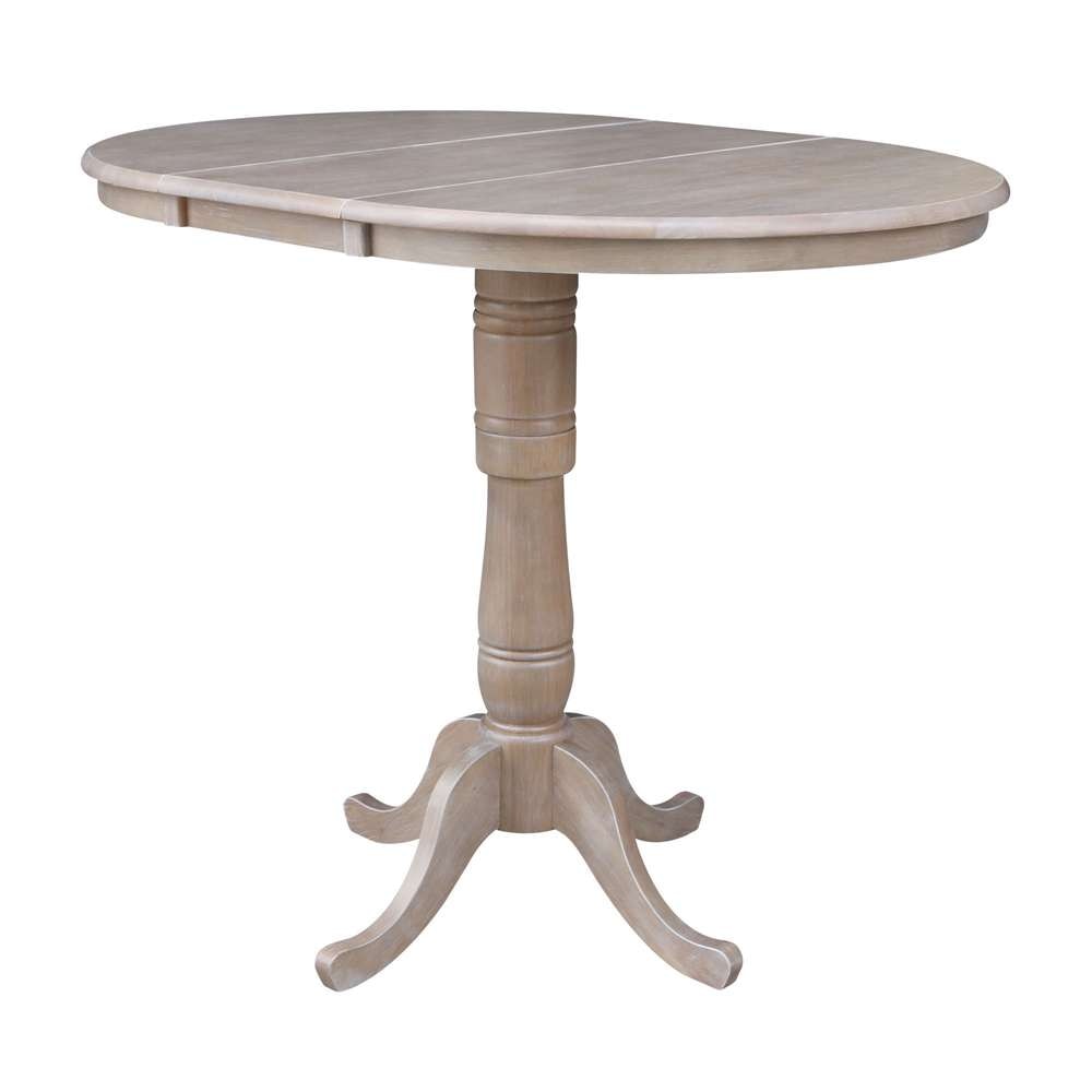 International Concepts - 36in Round Top Ped Table with 12in Leaf - 41.3inH - Bar Height in Washed Gray Taupe Finish - K09-36RXT-6B-2 veiw 8