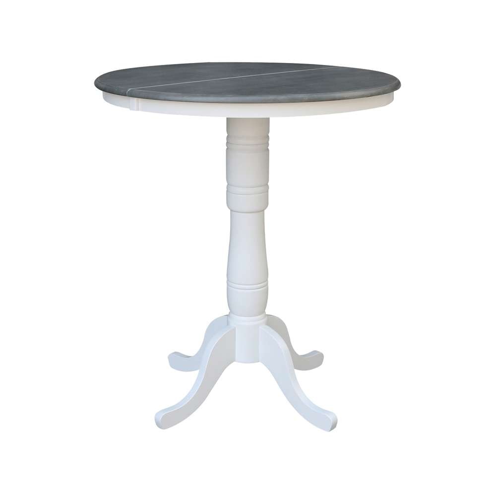 International Concepts - 36in Round Top Ped Table with 12in Leaf - 41.3inH - Bar Height in White/Heather Gray Finish - K05-36RXT-6B-2 veiw 1