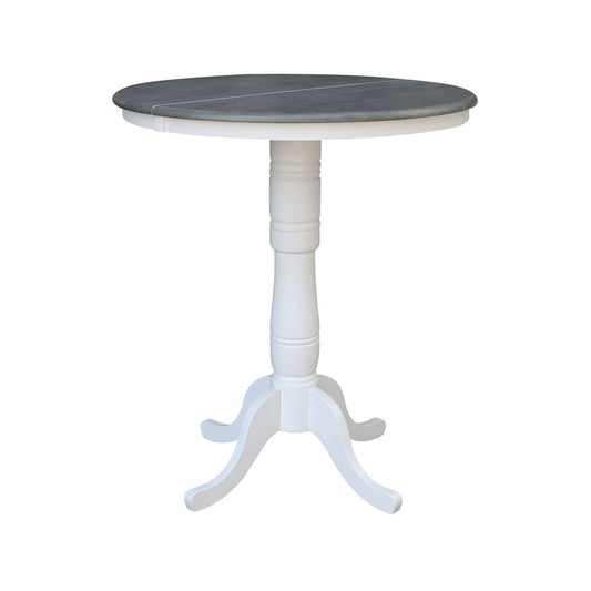 International Concepts - 36in Round Top Ped Table with 12in Leaf - 41.3inH - Bar Height in White/Heather Gray Finish - K05-36RXT-6B-2 veiw 1