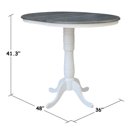 International Concepts - 36in Round Top Ped Table with 12in Leaf - 41.3inH - Bar Height in White/Heather Gray Finish - K05-36RXT-6B-2 veiw 2