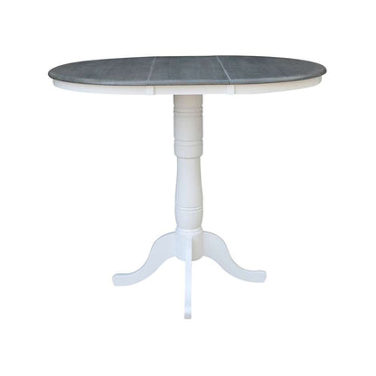 International Concepts - 36in Round Top Ped Table with 12in Leaf - 41.3inH - Bar Height in White/Heather Gray Finish - K05-36RXT-6B-2 veiw 3