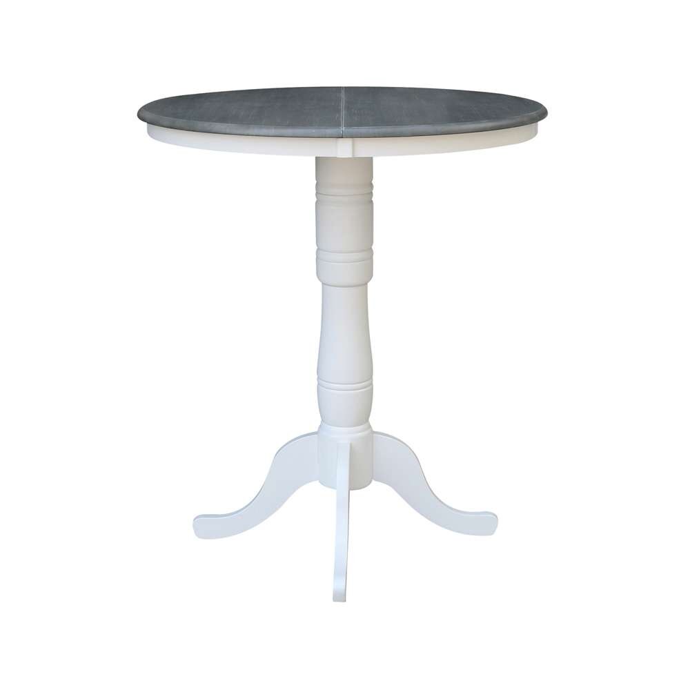 International Concepts - 36in Round Top Ped Table with 12in Leaf - 41.3inH - Bar Height in White/Heather Gray Finish - K05-36RXT-6B-2 veiw 4