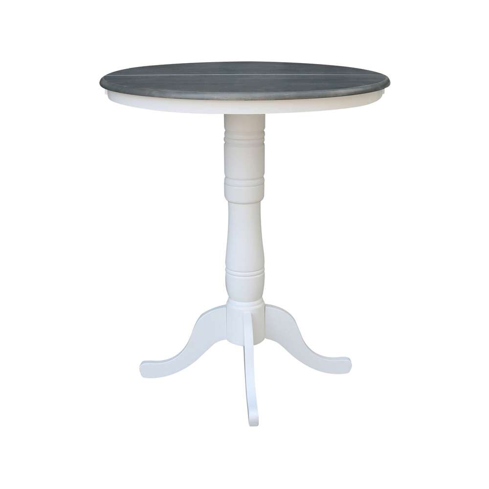 International Concepts - 36in Round Top Ped Table with 12in Leaf - 41.3inH - Bar Height in White/Heather Gray Finish - K05-36RXT-6B-2 veiw 5