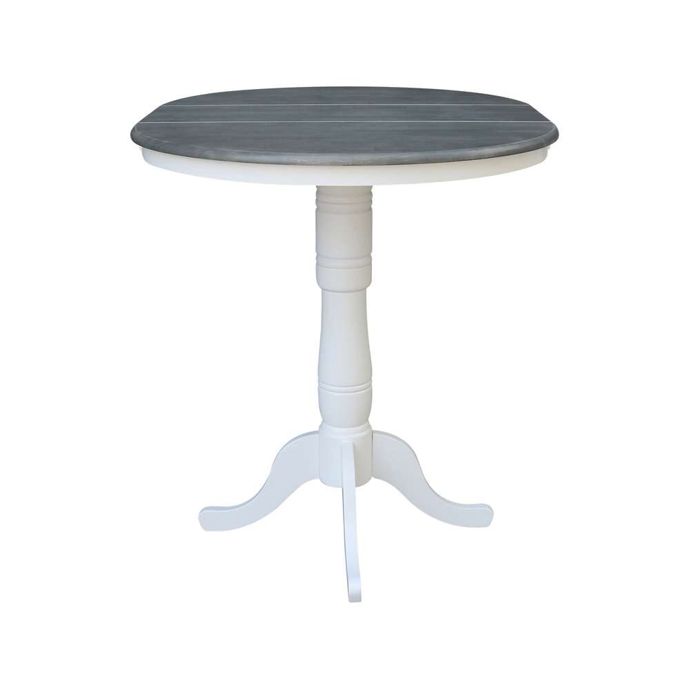 International Concepts - 36in Round Top Ped Table with 12in Leaf - 41.3inH - Bar Height in White/Heather Gray Finish - K05-36RXT-6B-2 veiw 6