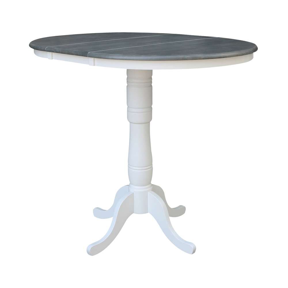 International Concepts - 36in Round Top Ped Table with 12in Leaf - 41.3inH - Bar Height in White/Heather Gray Finish - K05-36RXT-6B-2 veiw 9