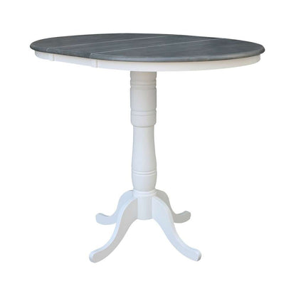 International Concepts - 36in Round Top Ped Table with 12in Leaf - 41.3inH - Bar Height in White/Heather Gray Finish - K05-36RXT-6B-2 veiw 9
