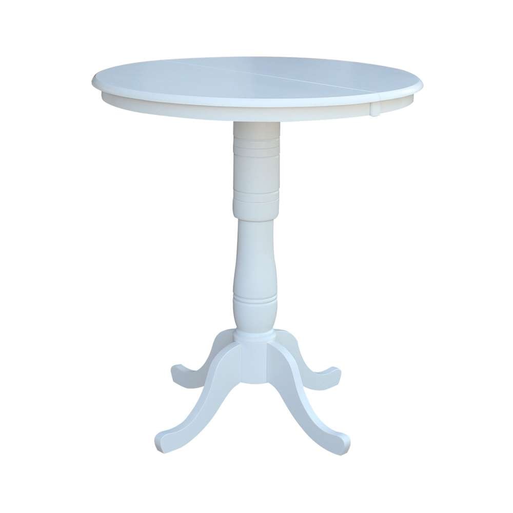 International Concepts - 36in Round Top Ped Table with 12in Leaf - 41.3inH - Bar Height in White Finish - K08-36RXT-6B-2 veiw 1