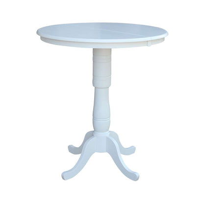 International Concepts - 36in Round Top Ped Table with 12in Leaf - 41.3inH - Bar Height in White Finish - K08-36RXT-6B-2 veiw 1
