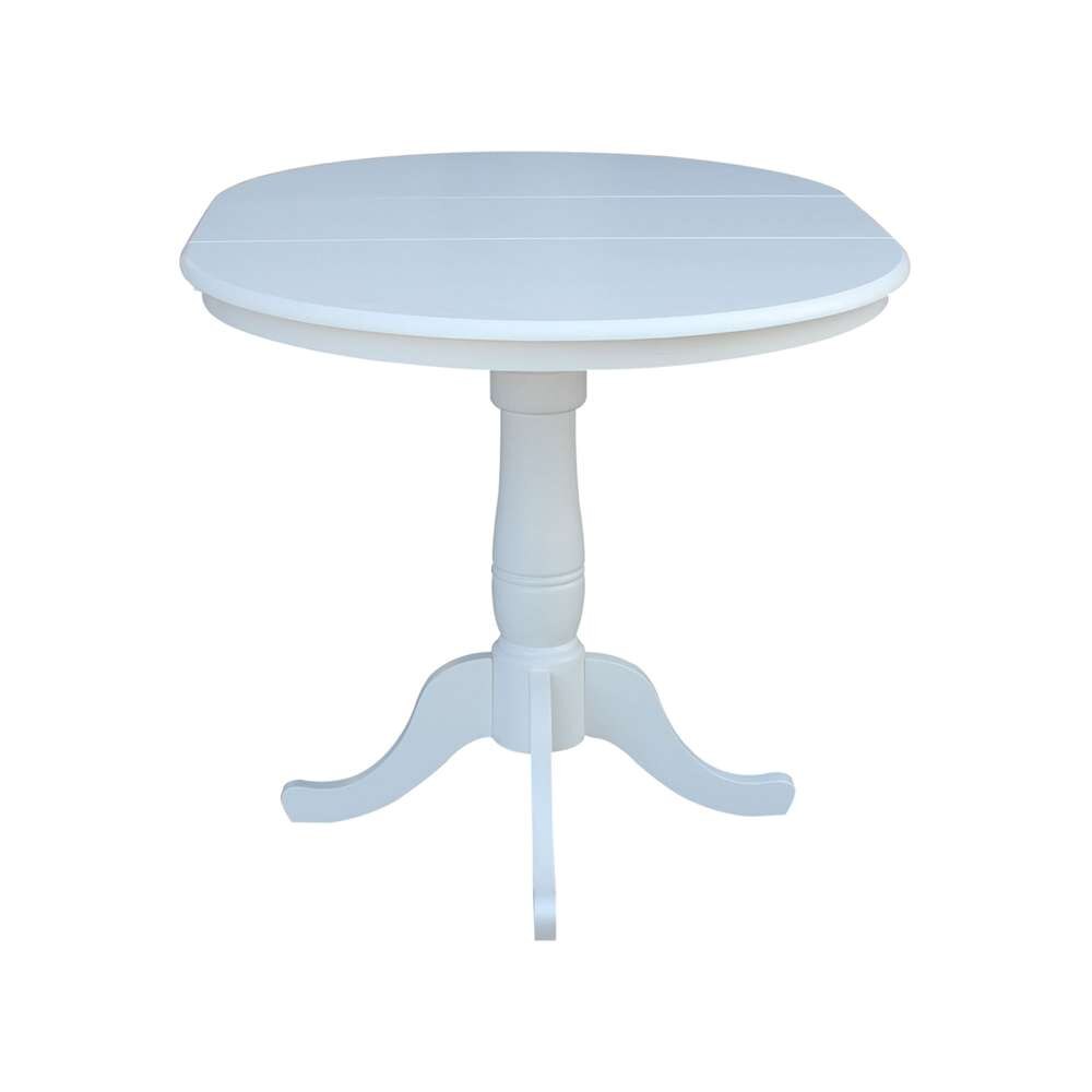 International Concepts - 36in Round Top Ped Table with 12in Leaf - 41.3inH - Bar Height in White Finish - K08-36RXT-6B-2 veiw 2