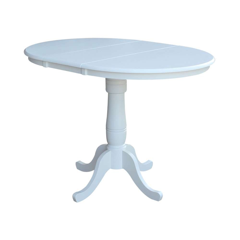 International Concepts - 36in Round Top Ped Table with 12in Leaf - 41.3inH - Bar Height in White Finish - K08-36RXT-6B-2 veiw 4