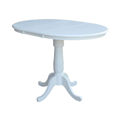 International Concepts - 36in Round Top Ped Table with 12in Leaf - 41.3inH - Bar Height in White Finish - K08-36RXT-6B-2 veiw 4