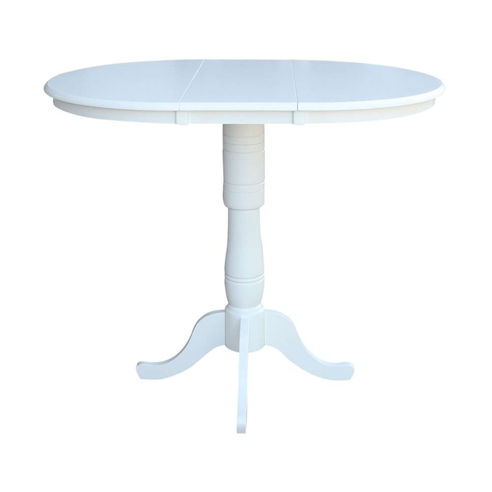 International Concepts - 36in Round Top Ped Table with 12in Leaf - 41.3inH - Bar Height in White Finish - K08-36RXT-6B-2 veiw 6