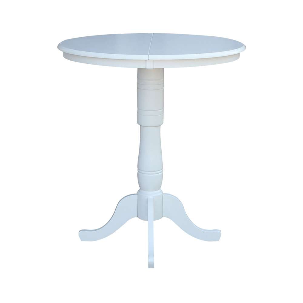 International Concepts - 36in Round Top Ped Table with 12in Leaf - 41.3inH - Bar Height in White Finish - K08-36RXT-6B-2 veiw 7