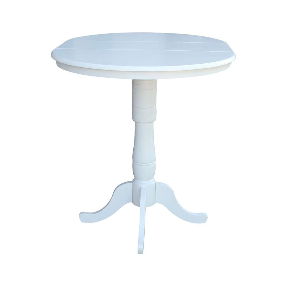International Concepts - 36in Round Top Ped Table with 12in Leaf - 41.3inH - Bar Height in White Finish - K08-36RXT-6B-2 veiw 8