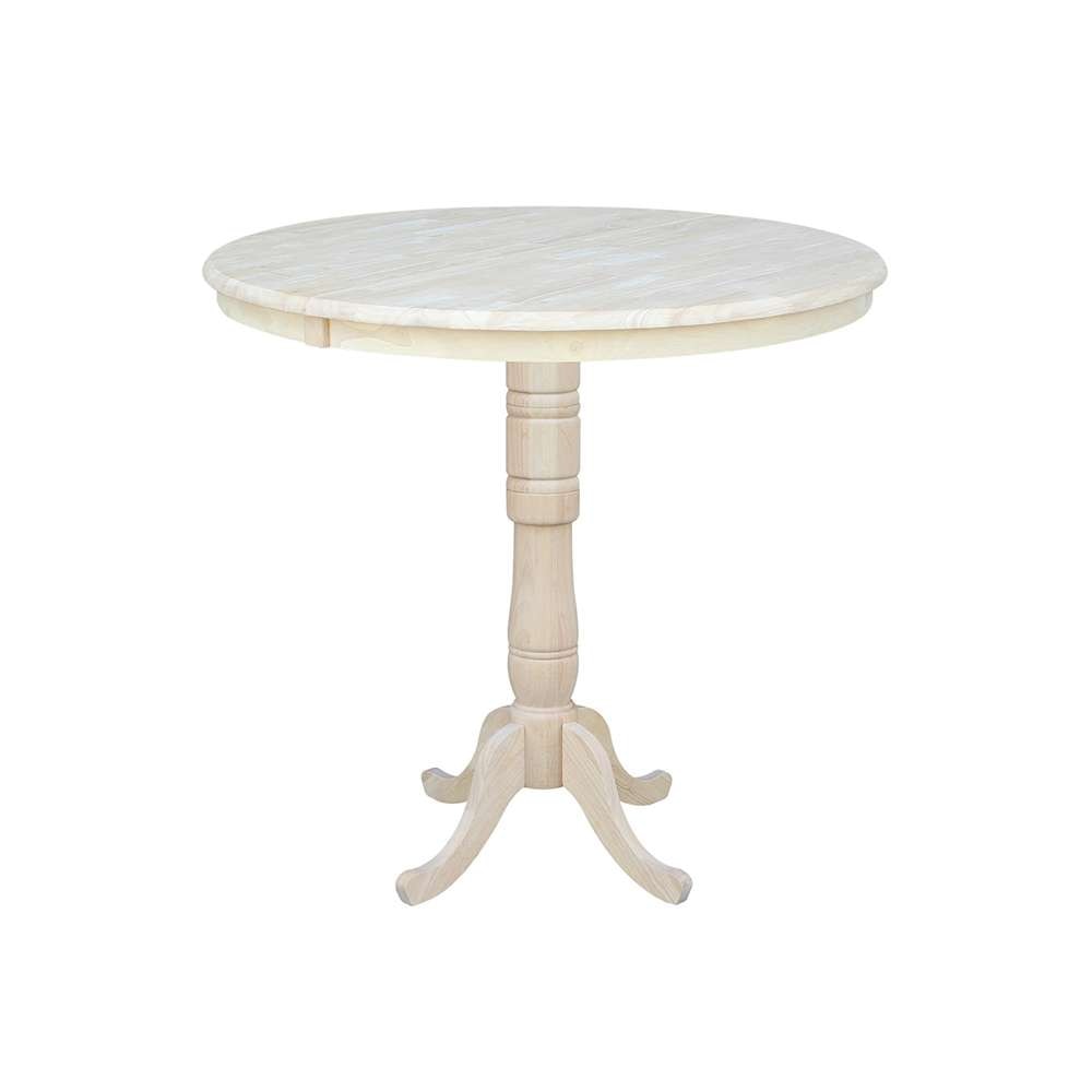 International Concepts - 36in Round Top Ped Table with 12in Leaf - 41.3inH - Bar Height - K-36RXT-6B-2 veiw 1