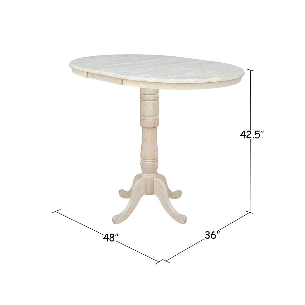 International Concepts - 36in Round Top Ped Table with 12in Leaf - 41.3inH - Bar Height - K-36RXT-6B-2 veiw 2