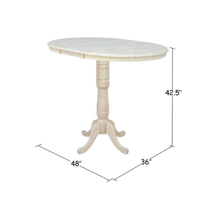 International Concepts - 36in Round Top Ped Table with 12in Leaf - 41.3inH - Bar Height - K-36RXT-6B-2 veiw 2