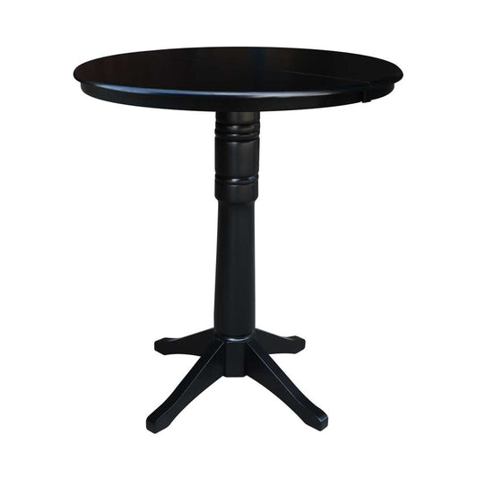International Concepts - 36in Round Top Ped Table with 12in Leaf - 42.1inH - Bar Height in Black Finish - K46-36RXT-27B-6B-2 veiw 1