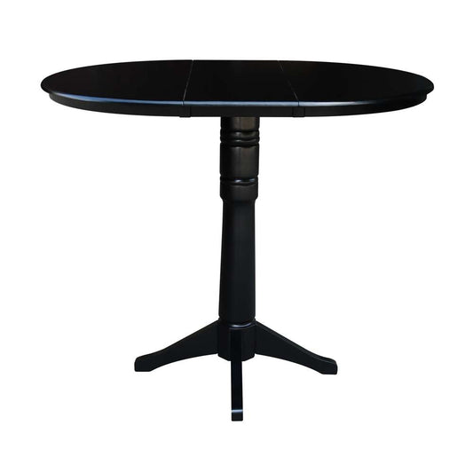 International Concepts - 36in Round Top Ped Table with 12in Leaf - 42.1inH - Bar Height in Black Finish - K46-36RXT-27B-6B-2 veiw 2