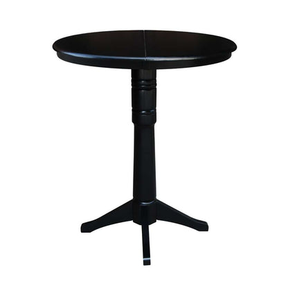 International Concepts - 36in Round Top Ped Table with 12in Leaf - 42.1inH - Bar Height in Black Finish - K46-36RXT-27B-6B-2 veiw 3