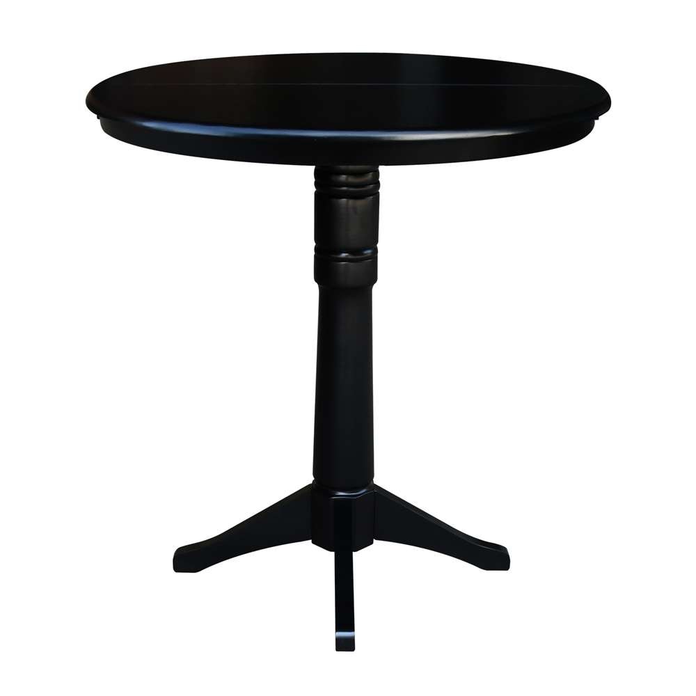 International Concepts - 36in Round Top Ped Table with 12in Leaf - 42.1inH - Bar Height in Black Finish - K46-36RXT-27B-6B-2 veiw 5