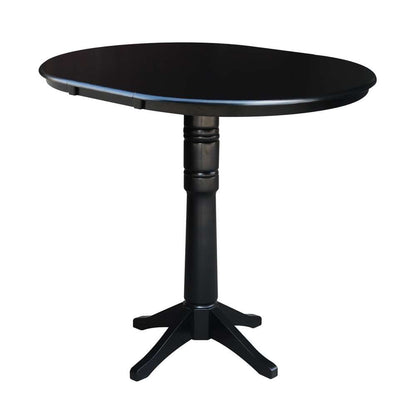 International Concepts - 36in Round Top Ped Table with 12in Leaf - 42.1inH - Bar Height in Black Finish - K46-36RXT-27B-6B-2 veiw 7