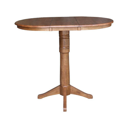 International Concepts - 36in Round Top Ped Table with 12in Leaf - 42.1inH - Bar Height in Distressed Oak Finish - K42-36RXT-27B-6B-2 veiw 3