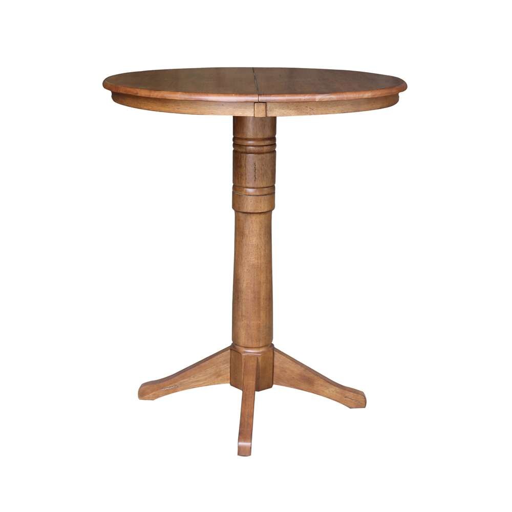 International Concepts - 36in Round Top Ped Table with 12in Leaf - 42.1inH - Bar Height in Distressed Oak Finish - K42-36RXT-27B-6B-2 veiw 4