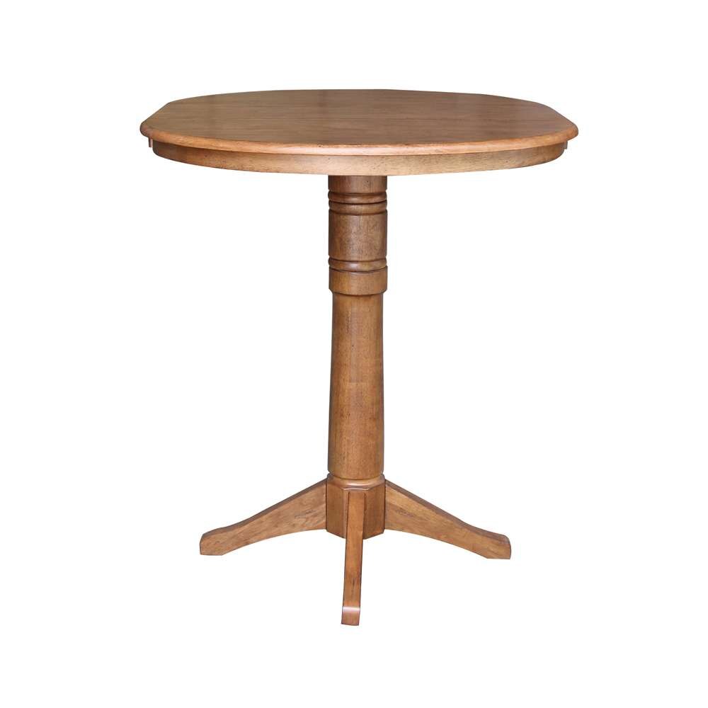 International Concepts - 36in Round Top Ped Table with 12in Leaf - 42.1inH - Bar Height in Distressed Oak Finish - K42-36RXT-27B-6B-2 veiw 5