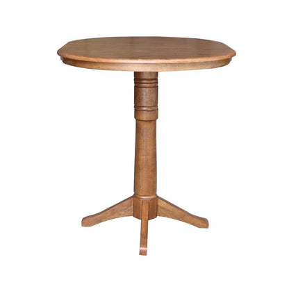International Concepts - 36in Round Top Ped Table with 12in Leaf - 42.1inH - Bar Height in Distressed Oak Finish - K42-36RXT-27B-6B-2 veiw 5