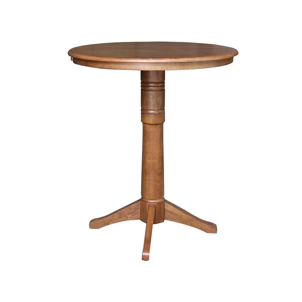 International Concepts - 36in Round Top Ped Table with 12in Leaf - 42.1inH - Bar Height in Distressed Oak Finish - K42-36RXT-27B-6B-2 veiw 6