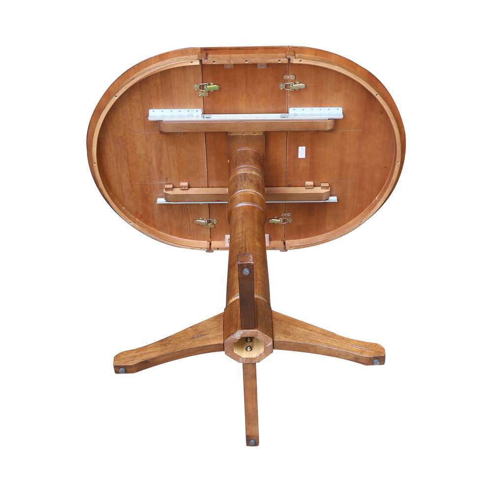 International Concepts - 36in Round Top Ped Table with 12in Leaf - 42.1inH - Bar Height in Distressed Oak Finish - K42-36RXT-27B-6B-2 veiw 7