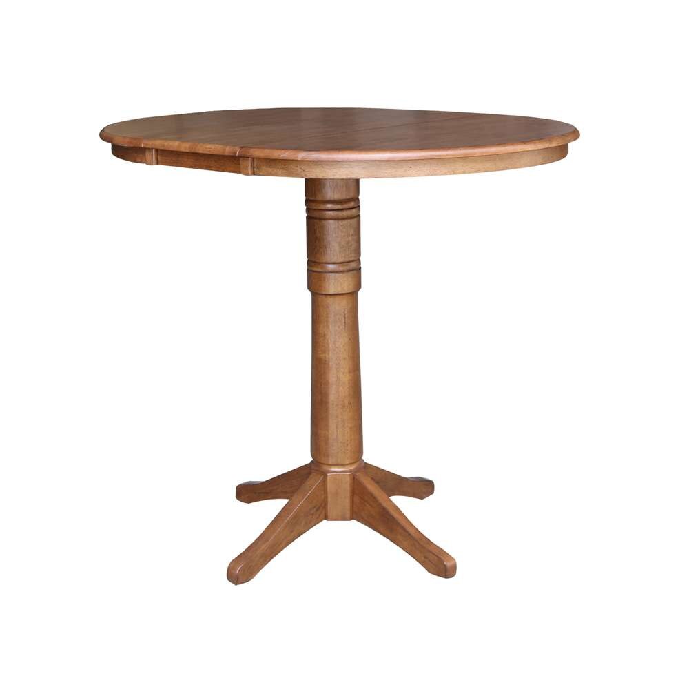 International Concepts - 36in Round Top Ped Table with 12in Leaf - 42.1inH - Bar Height in Distressed Oak Finish - K42-36RXT-27B-6B-2 veiw 9