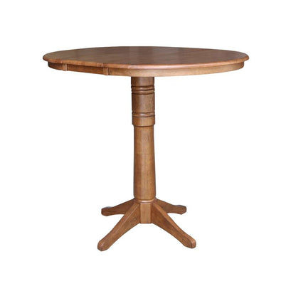 International Concepts - 36in Round Top Ped Table with 12in Leaf - 42.1inH - Bar Height in Distressed Oak Finish - K42-36RXT-27B-6B-2 veiw 9