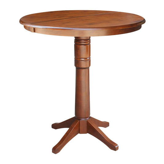 International Concepts - 36in Round Top Ped Table with 12in Leaf - 42.1inH - Bar Height in Espresso Finish - K581-36RXT-27B-6B-2 veiw 1