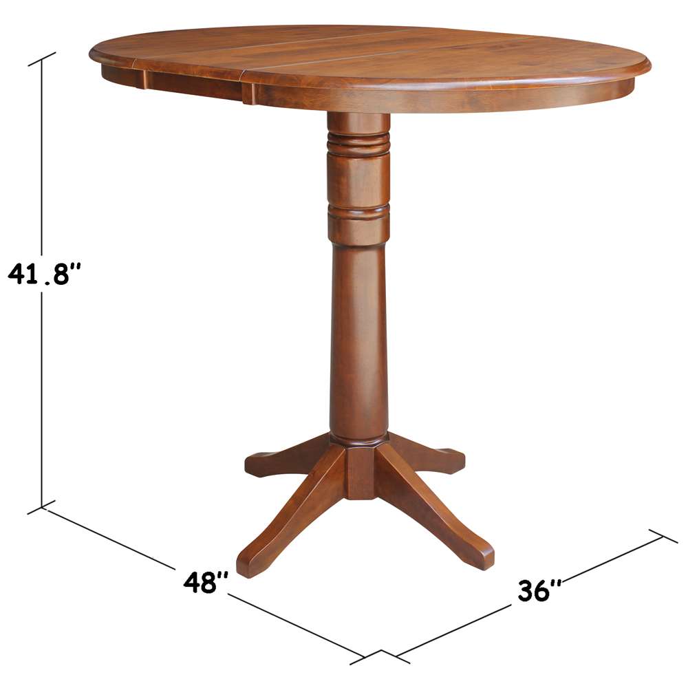 International Concepts - 36in Round Top Ped Table with 12in Leaf - 42.1inH - Bar Height in Espresso Finish - K581-36RXT-27B-6B-2 veiw 2