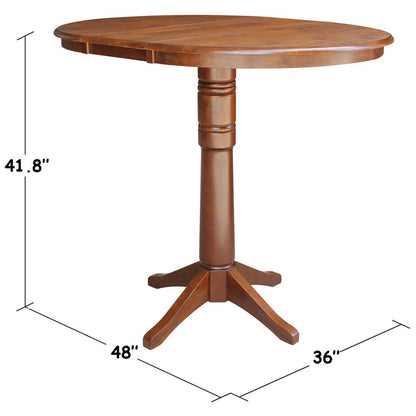 International Concepts - 36in Round Top Ped Table with 12in Leaf - 42.1inH - Bar Height in Espresso Finish - K581-36RXT-27B-6B-2 veiw 2