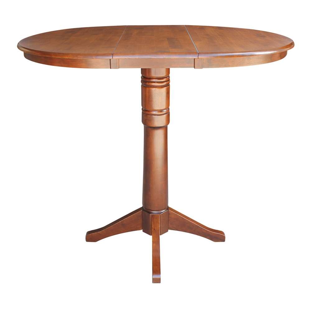 International Concepts - 36in Round Top Ped Table with 12in Leaf - 42.1inH - Bar Height in Espresso Finish - K581-36RXT-27B-6B-2 veiw 3