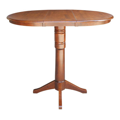 International Concepts - 36in Round Top Ped Table with 12in Leaf - 42.1inH - Bar Height in Espresso Finish - K581-36RXT-27B-6B-2 veiw 3