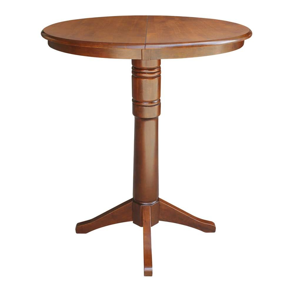 International Concepts - 36in Round Top Ped Table with 12in Leaf - 42.1inH - Bar Height in Espresso Finish - K581-36RXT-27B-6B-2 veiw 4