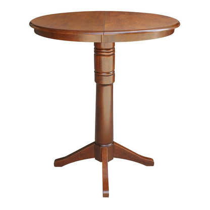 International Concepts - 36in Round Top Ped Table with 12in Leaf - 42.1inH - Bar Height in Espresso Finish - K581-36RXT-27B-6B-2 veiw 4