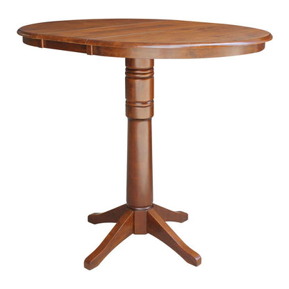 International Concepts - 36in Round Top Ped Table with 12in Leaf - 42.1inH - Bar Height in Espresso Finish - K581-36RXT-27B-6B-2 veiw 8