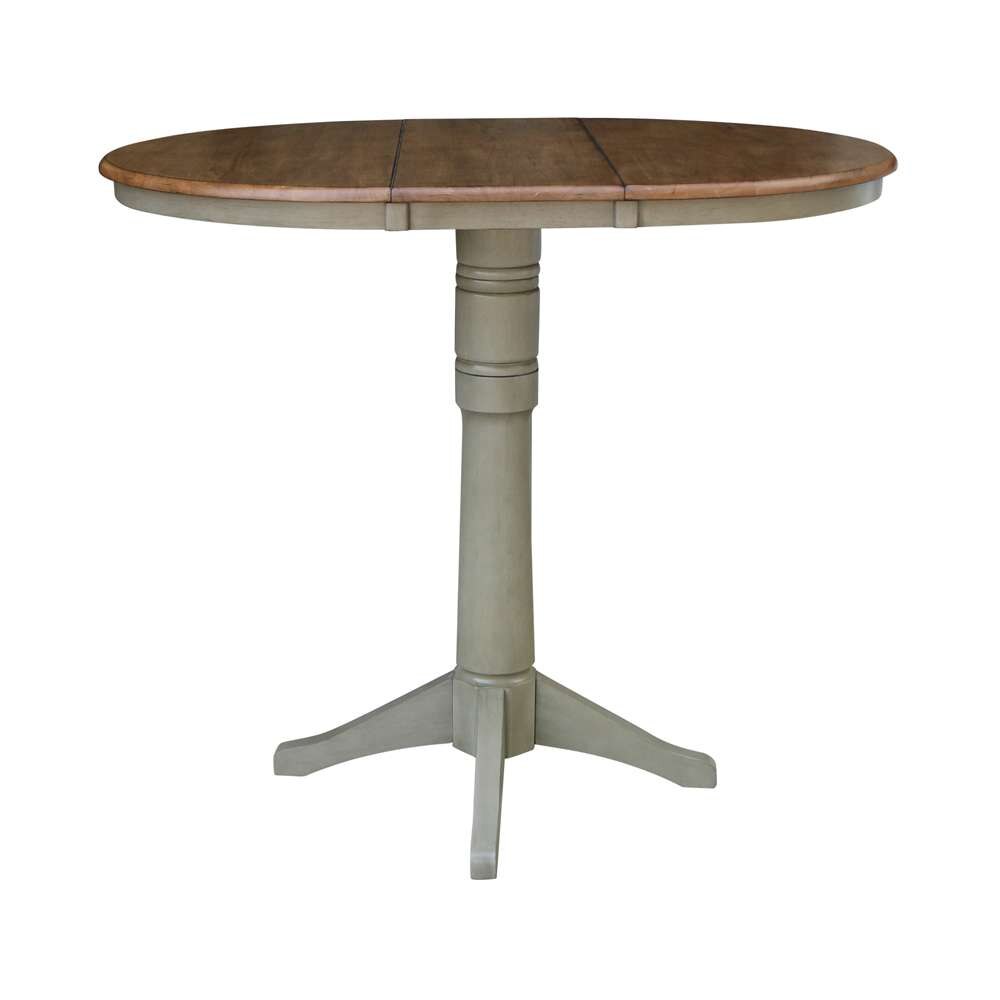 International Concepts - 36in Round Top Ped Table with 12in Leaf - 42.1inH - Bar Height in Hickory/Stone Finish - K41-36RXT-27B-6B-2 veiw 3