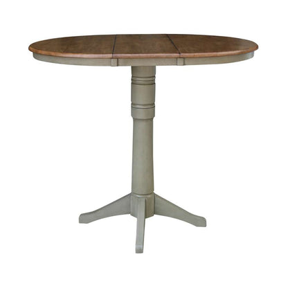 International Concepts - 36in Round Top Ped Table with 12in Leaf - 42.1inH - Bar Height in Hickory/Stone Finish - K41-36RXT-27B-6B-2 veiw 3