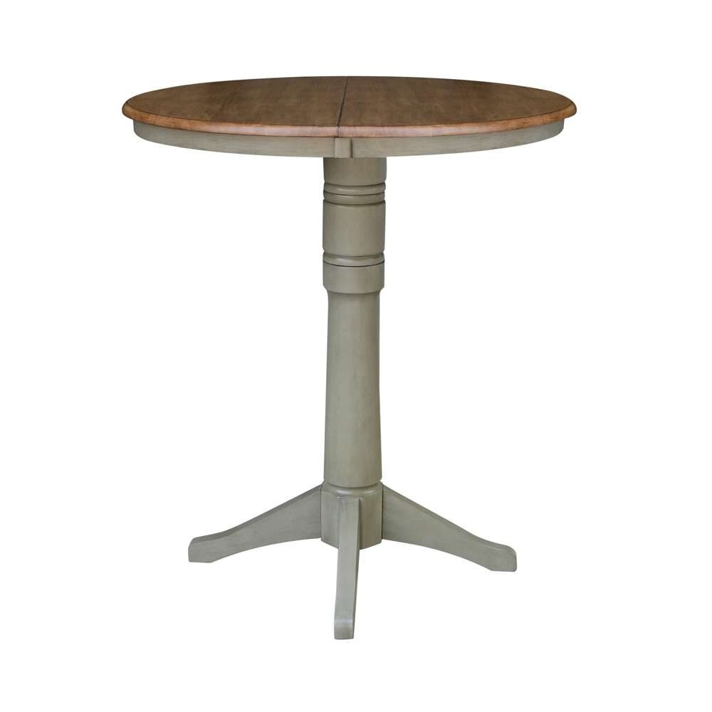 International Concepts - 36in Round Top Ped Table with 12in Leaf - 42.1inH - Bar Height in Hickory/Stone Finish - K41-36RXT-27B-6B-2 veiw 4