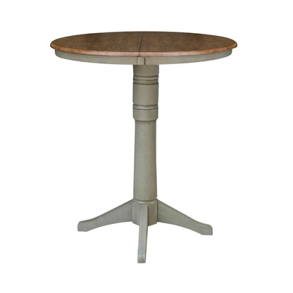 International Concepts - 36in Round Top Ped Table with 12in Leaf - 42.1inH - Bar Height in Hickory/Stone Finish - K41-36RXT-27B-6B-2 veiw 4