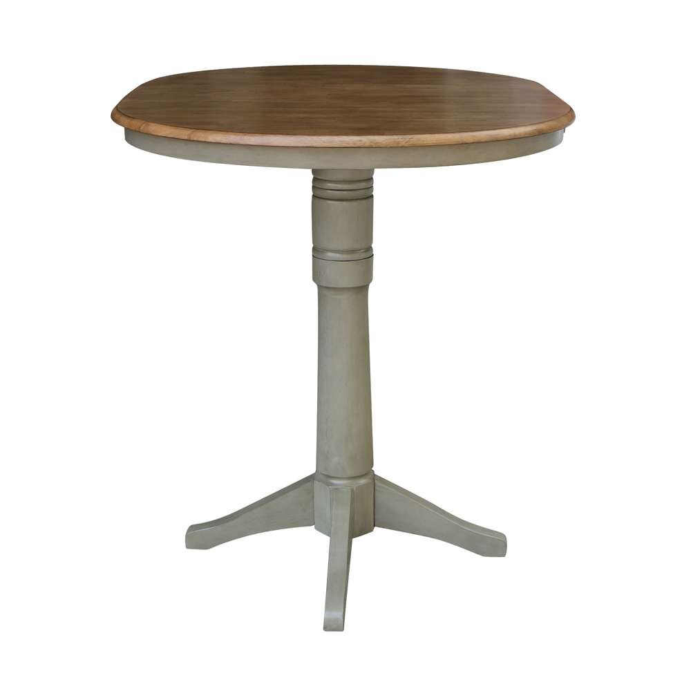 International Concepts - 36in Round Top Ped Table with 12in Leaf - 42.1inH - Bar Height in Hickory/Stone Finish - K41-36RXT-27B-6B-2 veiw 5