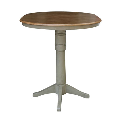 International Concepts - 36in Round Top Ped Table with 12in Leaf - 42.1inH - Bar Height in Hickory/Stone Finish - K41-36RXT-27B-6B-2 veiw 5