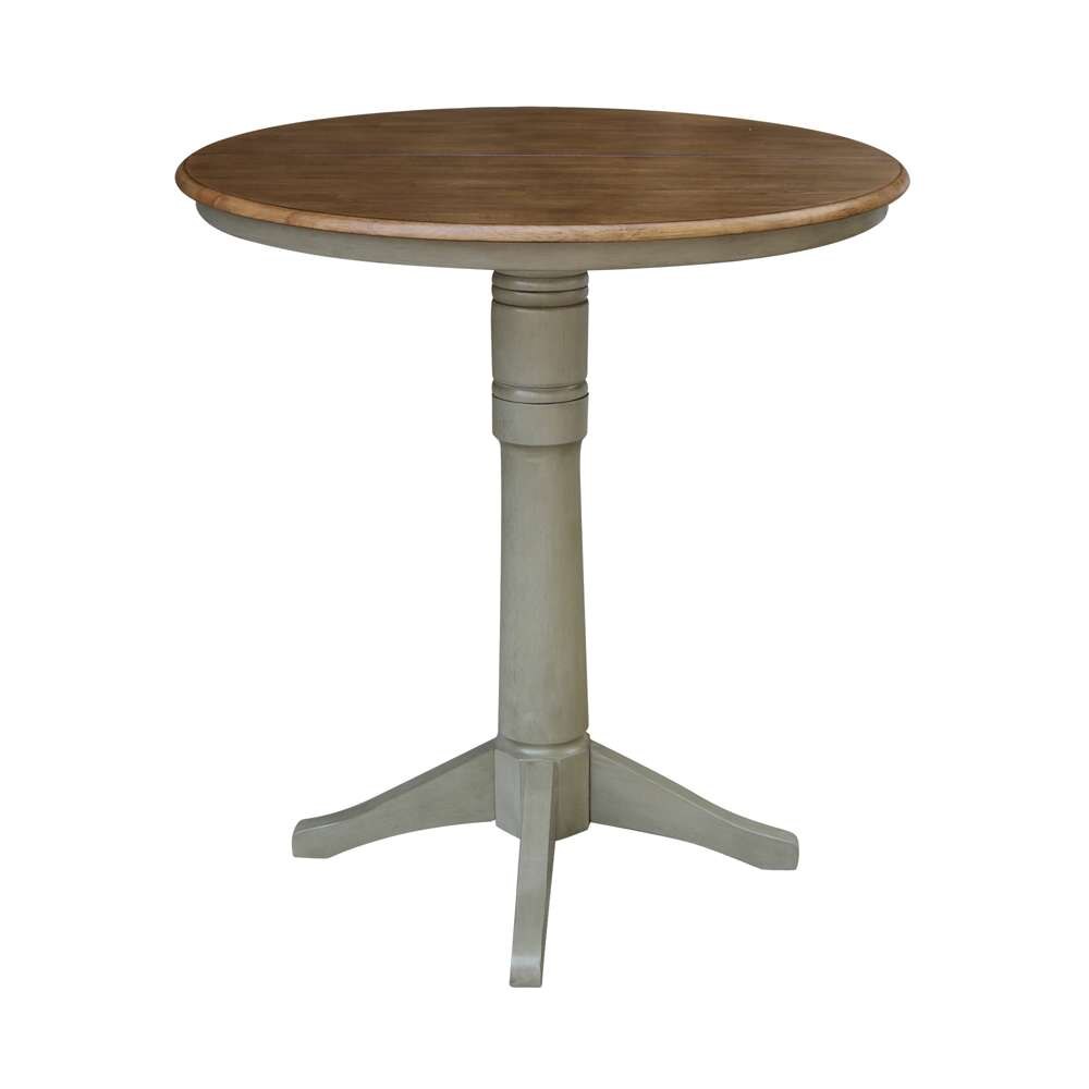 International Concepts - 36in Round Top Ped Table with 12in Leaf - 42.1inH - Bar Height in Hickory/Stone Finish - K41-36RXT-27B-6B-2 veiw 6